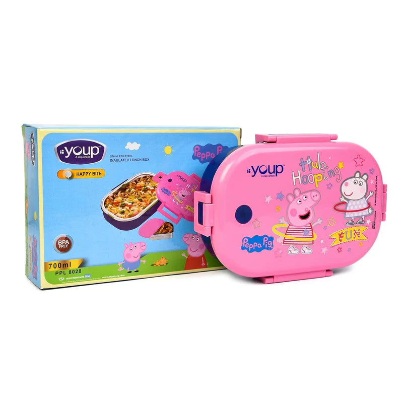 Youp 750ML Presents Peppa Pig Theme Kids Lunch Box Happy Bite, Stainless Steel Insulated Lunch Box Assorted Color