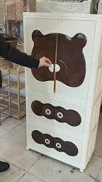 Rainbow Toys Kids Bear Wardrobe Multifunctional Collapsible Plastic Wardrobe Almirah for Kids- Storage Cabinet