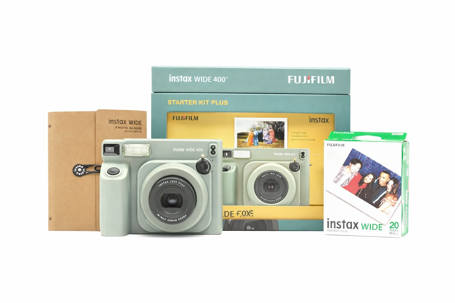 Fujifilm Instax Wide 400 Instant Camera Starter Kit Plus Green Includes 20 Shots Film & Photo Album | Wide Format Instant Camera