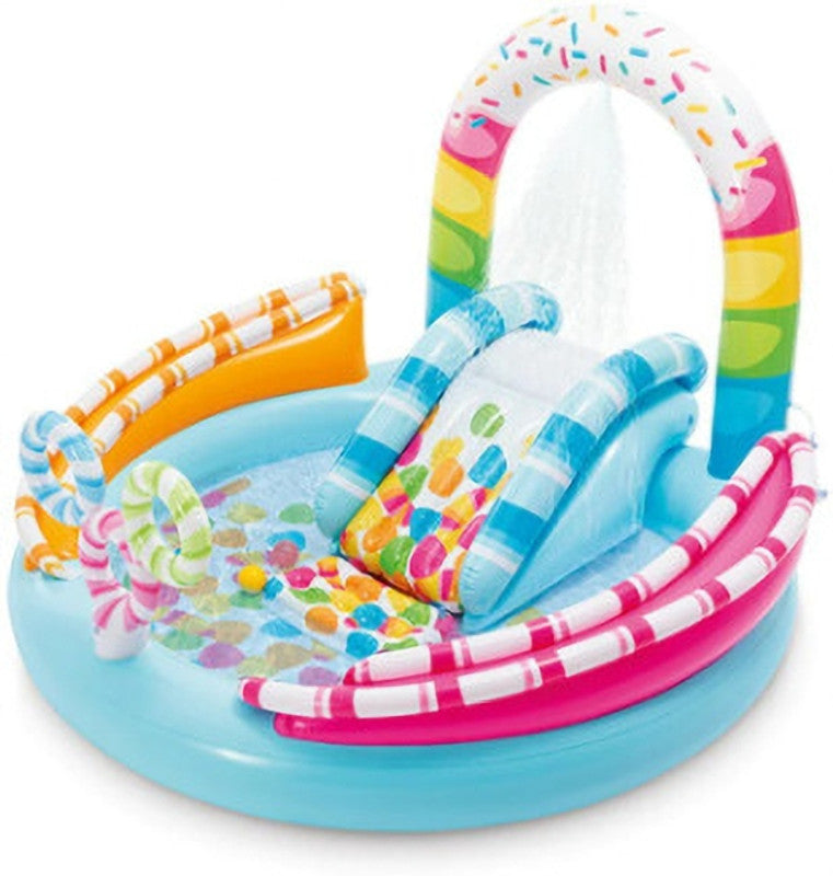 Intex 57144 Candy Zone Playground With Slide With Pump Inflatable Swimming Pool (Multicolor)