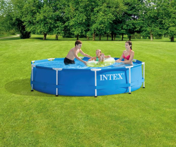 Intex 10 Foot x 30 Inch Round Metal Frame Backyard Above Ground Swimming Pool (28200)