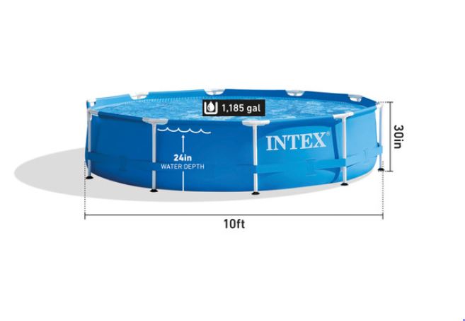 Intex 10 Foot x 30 Inch Round Metal Frame Backyard Above Ground Swimming Pool (28200)