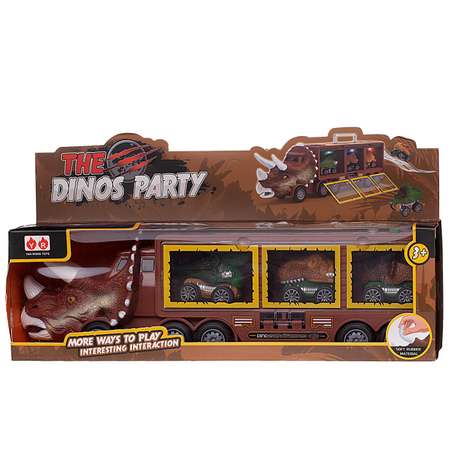 Dinosaur Transport Truck Toy with 3 Cars Dino’s Party Storage & Playset