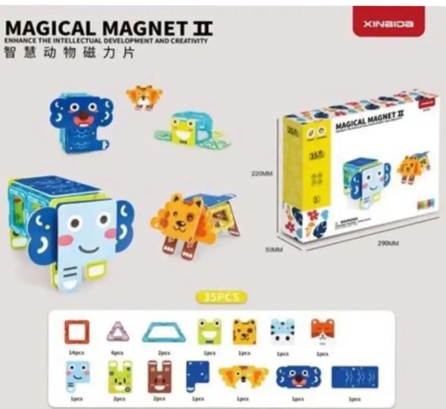 Magical Magnet II Colourful Building Block Set - 35 PCS Animal Shapes