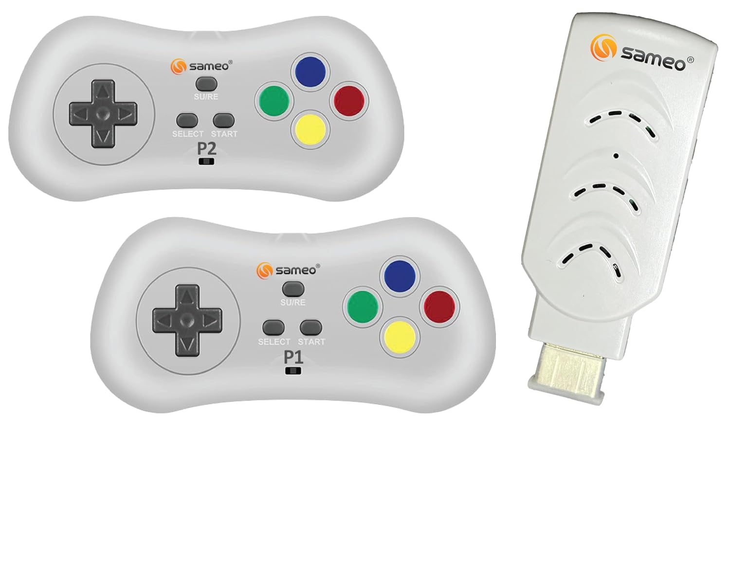 Sameo Micro Genius 2.0 White 8-Bit HDMI Gaming Console 800 Built-in Classic Games Dual Wireless Controllers