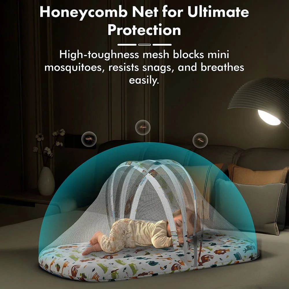 StarAndDaisy Baby Bed Set with Mosquito Net & Sleeping Bag Combo – Travel-Friendly Newborn Bed, Lion Print