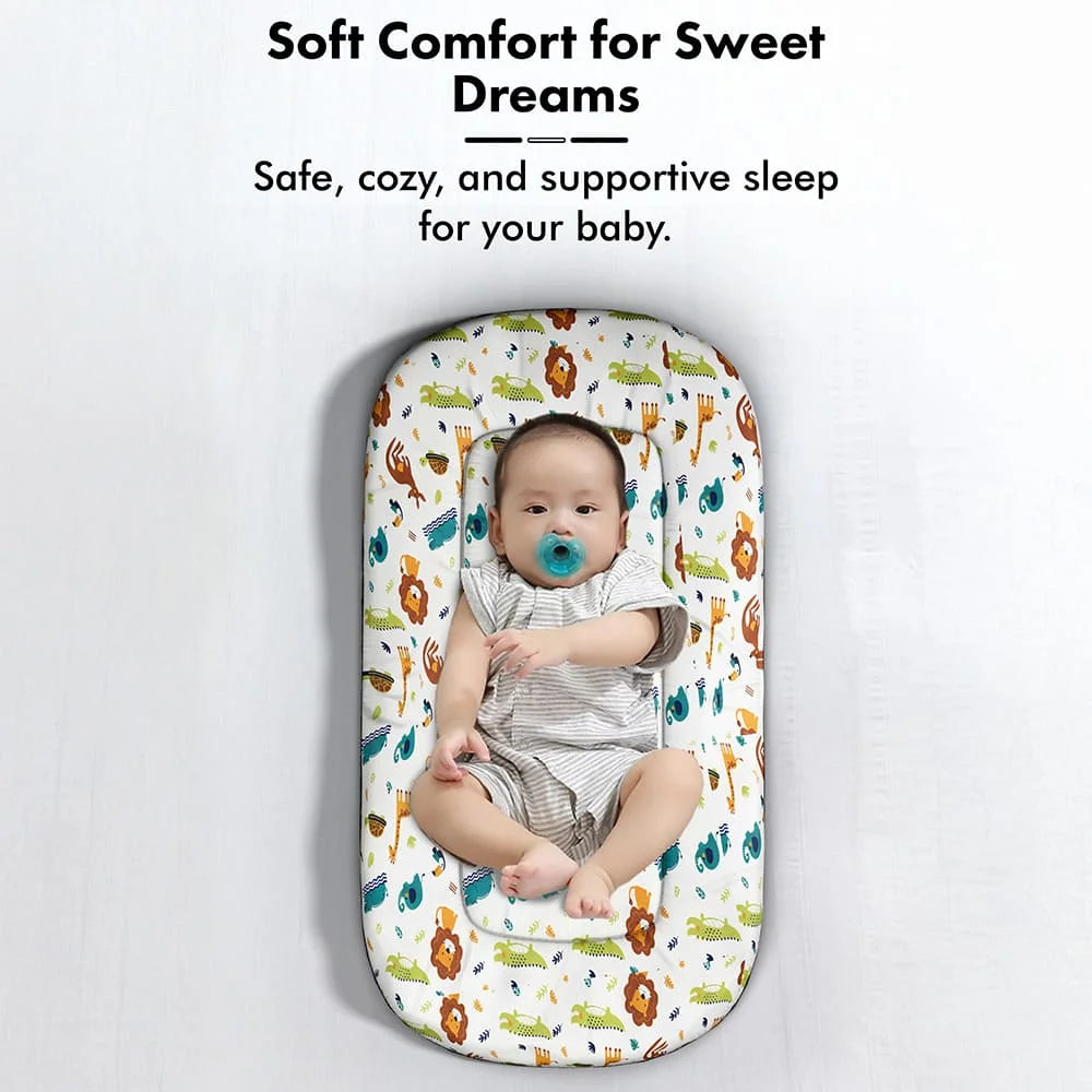StarAndDaisy Baby Bed Set with Mosquito Net & Sleeping Bag Combo – Travel-Friendly Newborn Bed, Lion Print