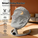 StarAndDaisy Smart Baby Rocker with Bluetooth, 5-Speed Swing, 3 Recline Positions, Music, Mosquito Net & Sunshade – Grey