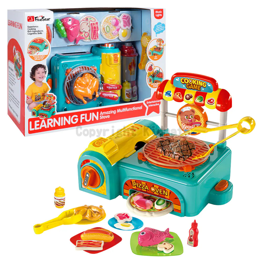 FiveStar Kitchen Pretend Play Plastic Toy Gas Stove Set Kids Cooking Tableware Play Set