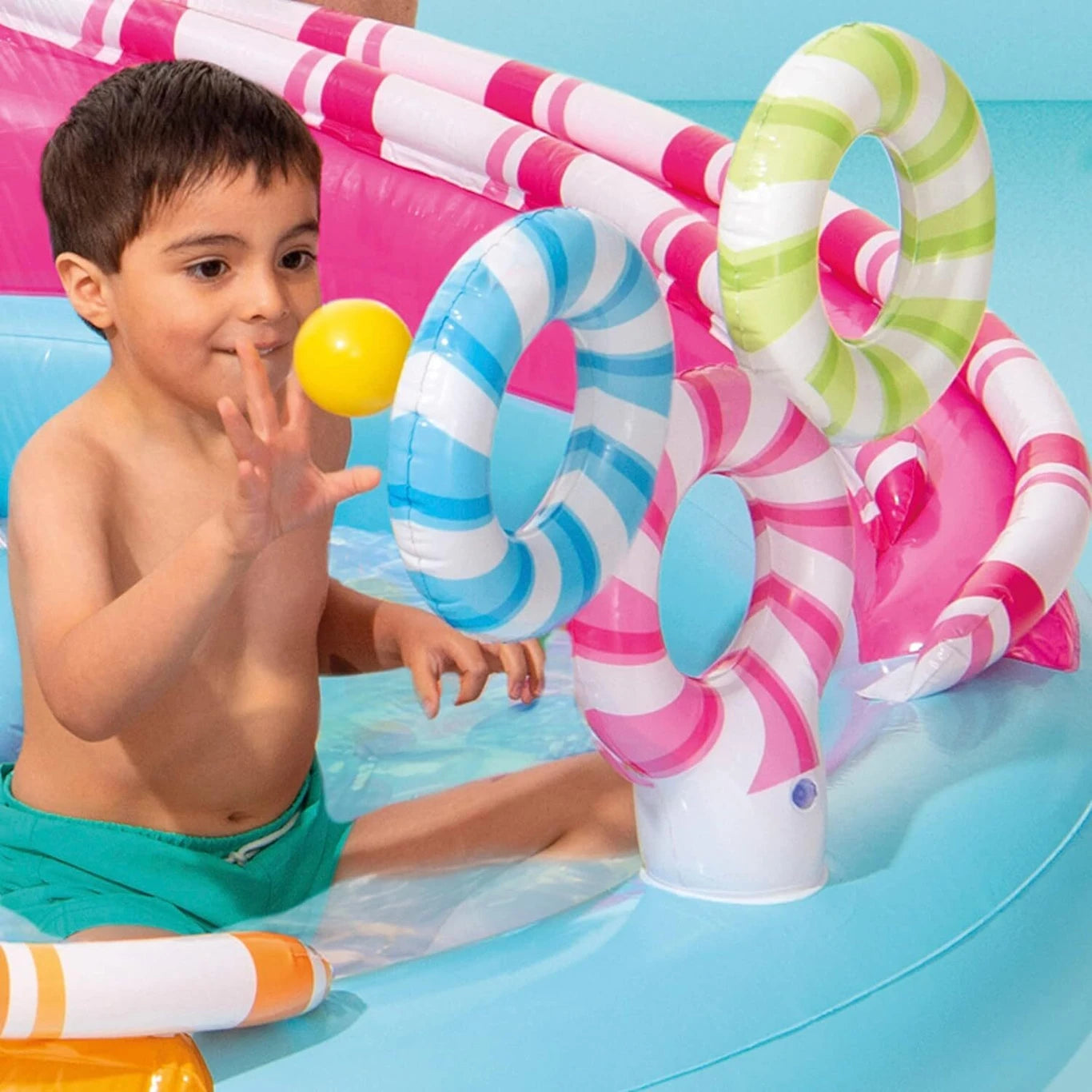 Intex 57144 Candy Zone Playground With Slide With Pump Inflatable Swimming Pool (Multicolor)