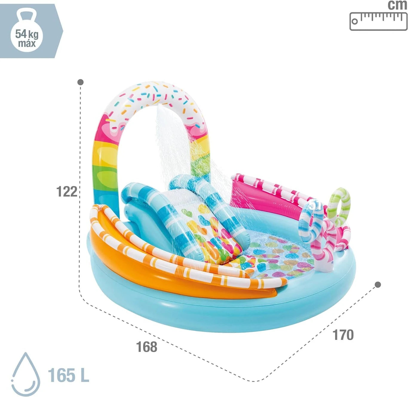 Intex 57144 Candy Zone Playground With Slide With Pump Inflatable Swimming Pool (Multicolor)