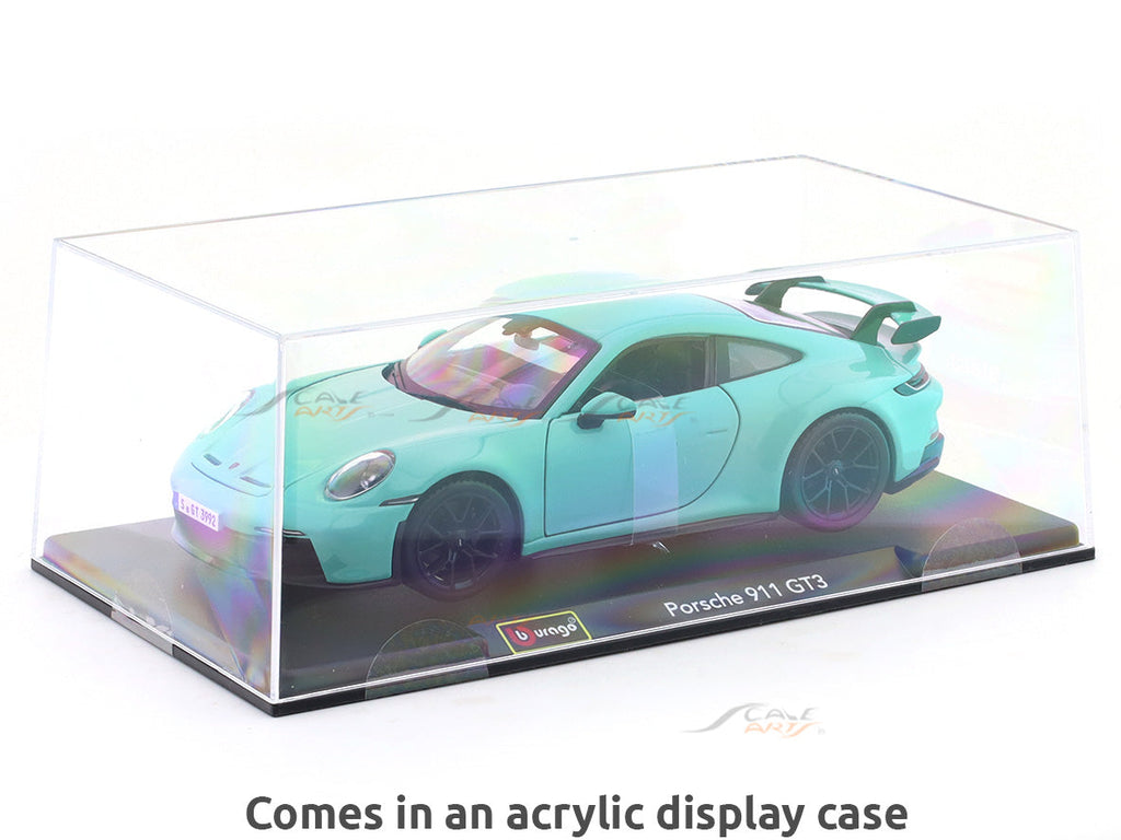 Bburago Porsche 911 GT3 Green with Acrylic Case 1:24  Licensed Diecast Model car