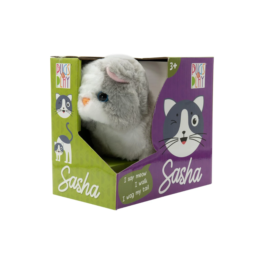 Pugs At Play Sasha Walking Cat - Interactive Plush Toy for 0-12 Months