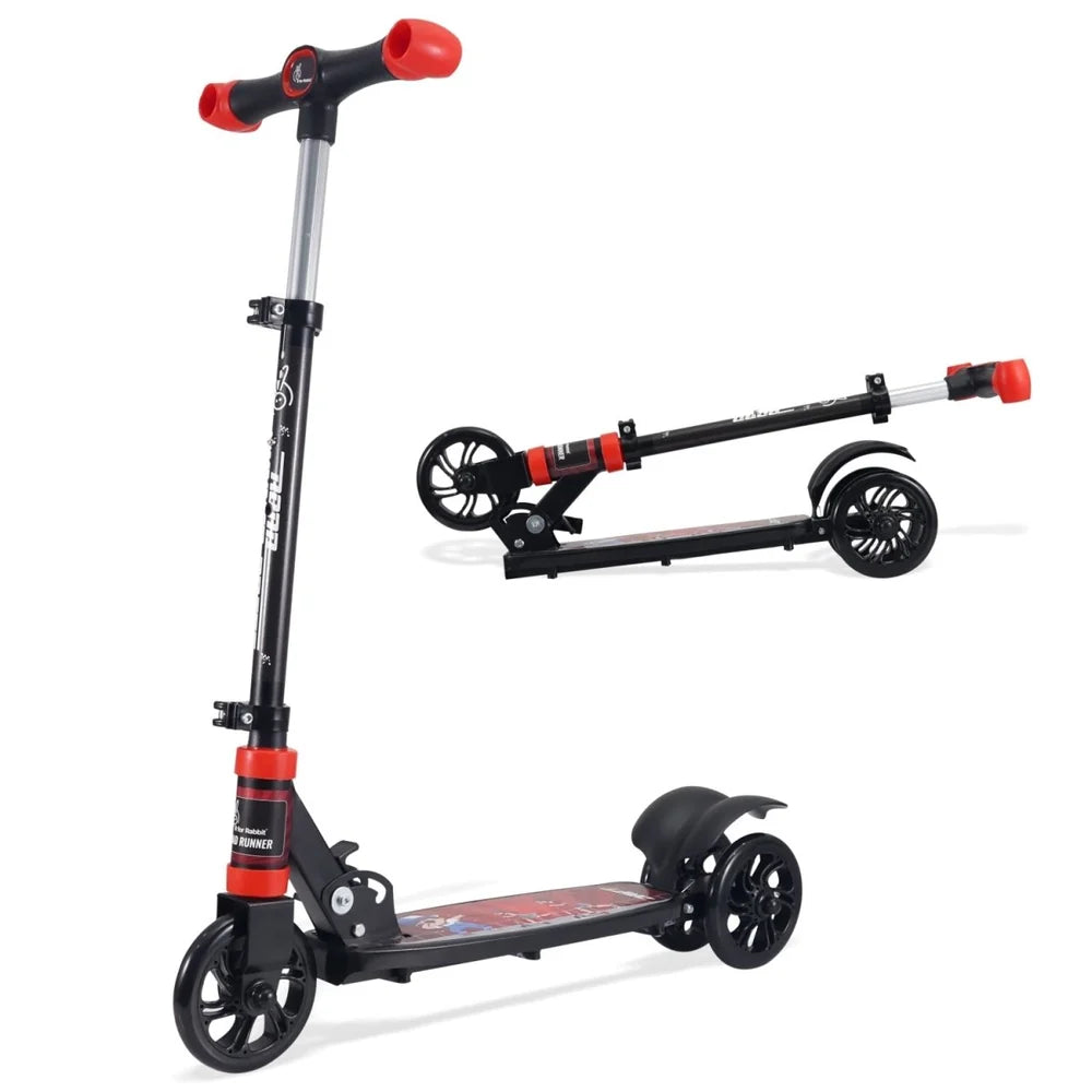 R for Rabbit Road Runner Drift Foldable Kick Scooter for Kids PVC Wheels & Rear Brake – Pure Black