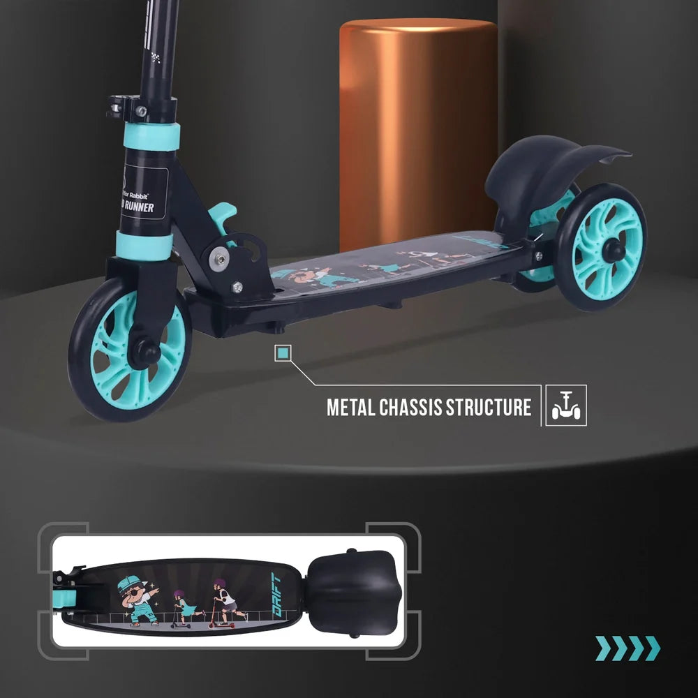 R for Rabbit Road Runner Drift Foldable Kick Scooter for Kids PVC Wheels & Rear Brake – Lake Blue