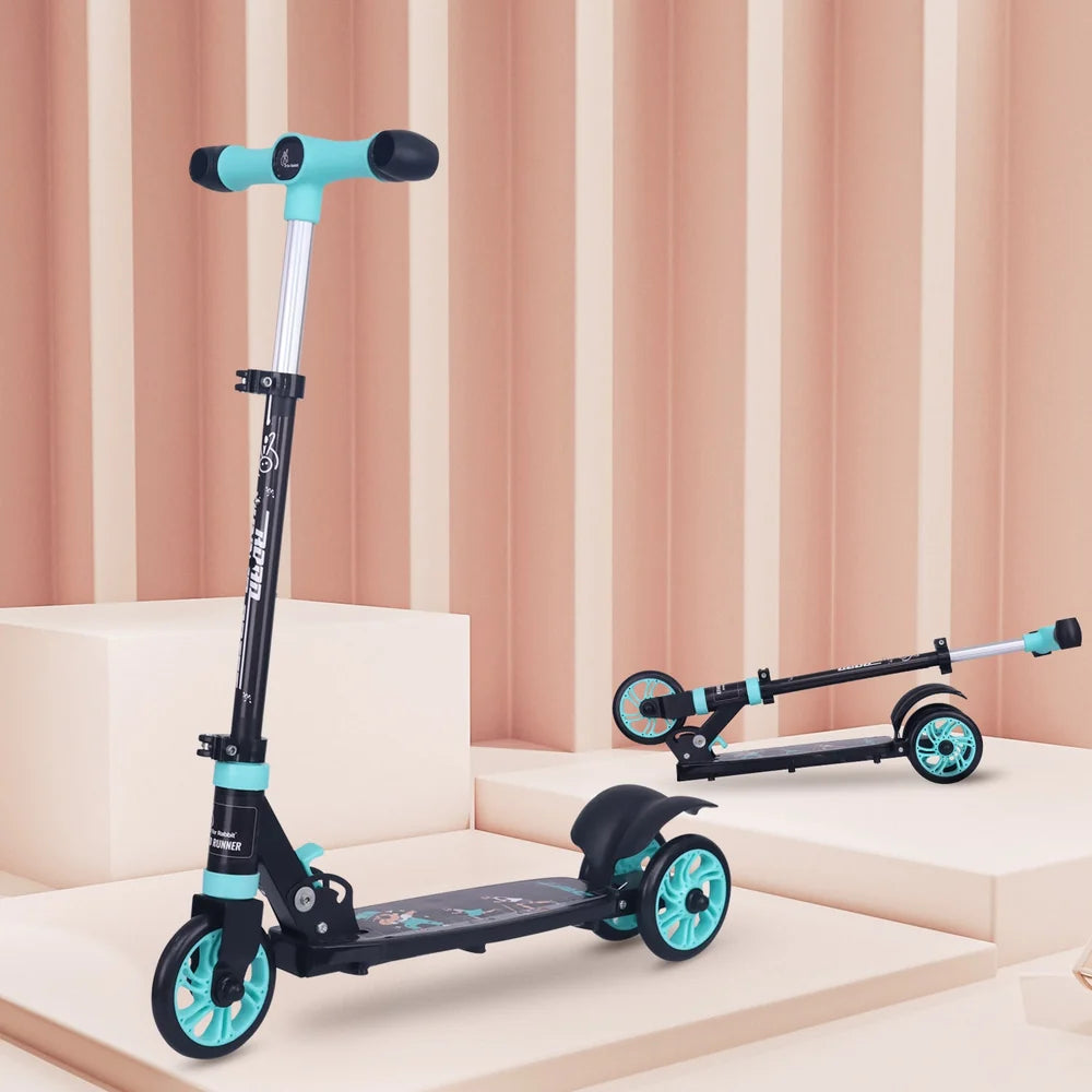 R for Rabbit Road Runner Drift Foldable Kick Scooter for Kids PVC Wheels & Rear Brake – Lake Blue