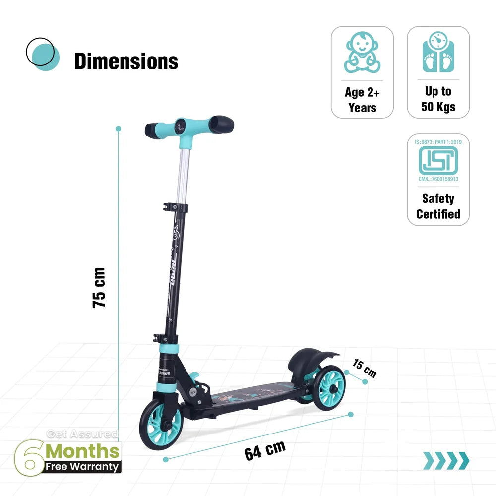 R for Rabbit Road Runner Drift Foldable Kick Scooter for Kids PVC Wheels & Rear Brake – Lake Blue