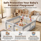 StarAndDaisy Baby Playpen 120 × 120 cm with Breathable Mesh, Grasp Rings & Anti-Slip Base – 0–5 Years, Grey