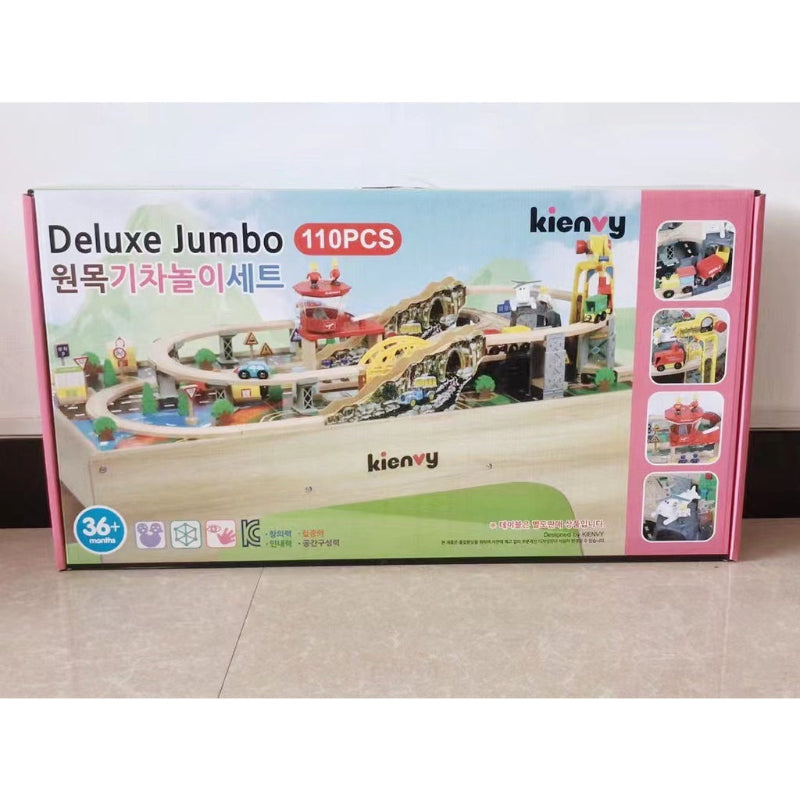 Rainbow Toys Deluxe Jumbo 110 Pcs Wooden Train Set With Table