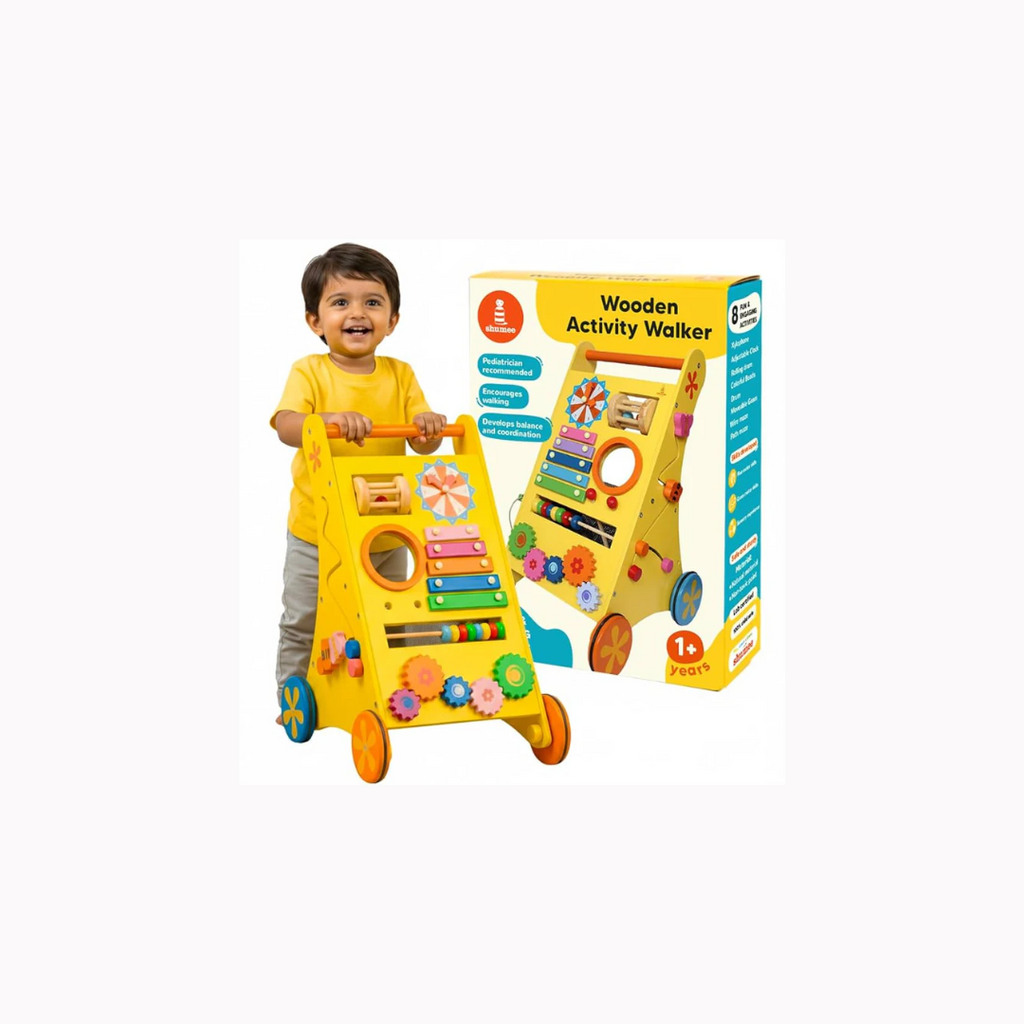 Shumee Stimulating Musical Activity Push Walker Wooden - Baby Walker for 0-12 Months