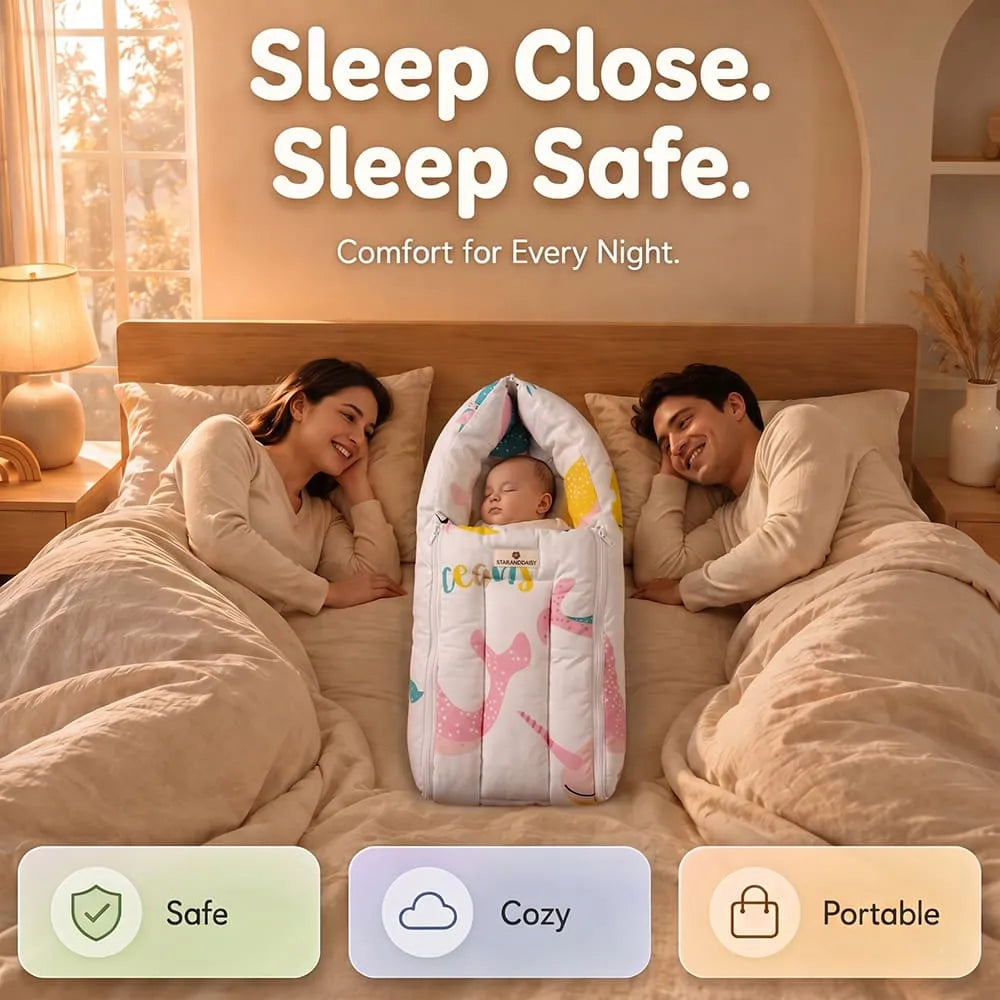 StarAndDaisy 3-in-1 Baby Sleeping Bag, Lounger & Baby Bed – 0–6 Months, Ocean Print