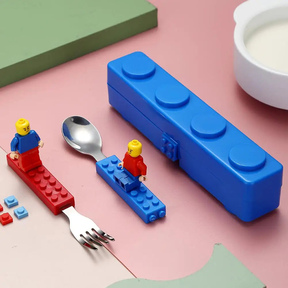 Rainbow Toys Building Blocks Design Stainless Steel Spoon and Fork Set