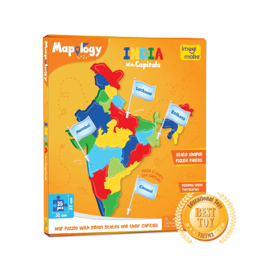 Imagimake Mapology India with State Capitals India Map Puzzle - Jigsaw Puzzle, 25 Pieces, Kids