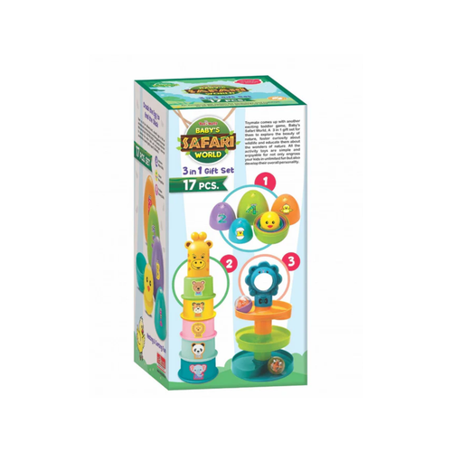 Toymate Baby's Safari World 3-in-1 Gift Set 17 Pcs - Baby Gift Set for 0-12 Months