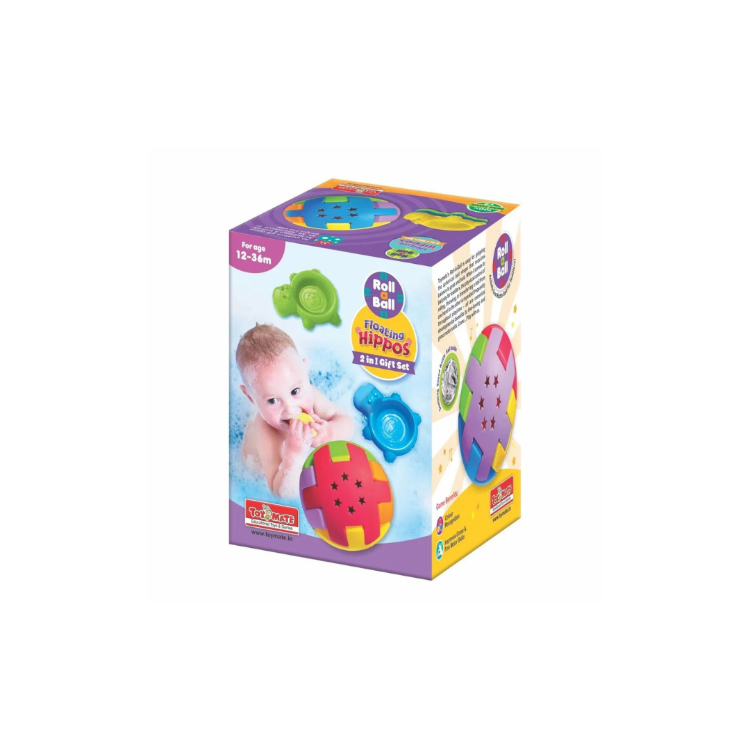 ToyMate Roll A Ball And Floating Hippos 2-in-1 Gift Set - Baby Bath Toy for 0-12 Months