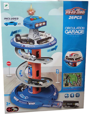 Rainbow Toys Police Circulation Garage Track Set with 3 Alloy Cars (1:64 Scale) - 26 Pieces