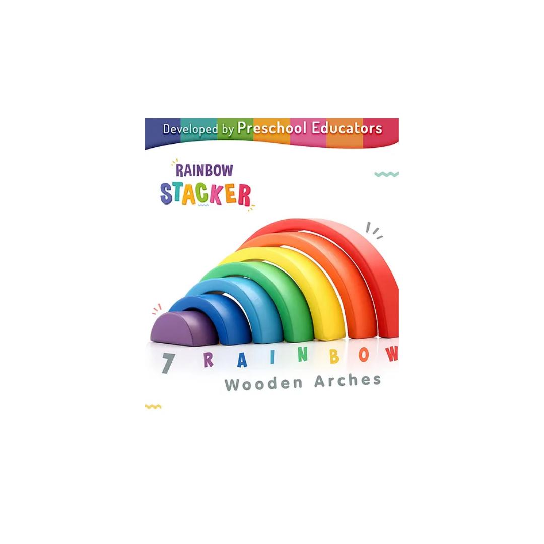 Bumbee Wooden Rainbow Blocks Stacker - 7 Pieces