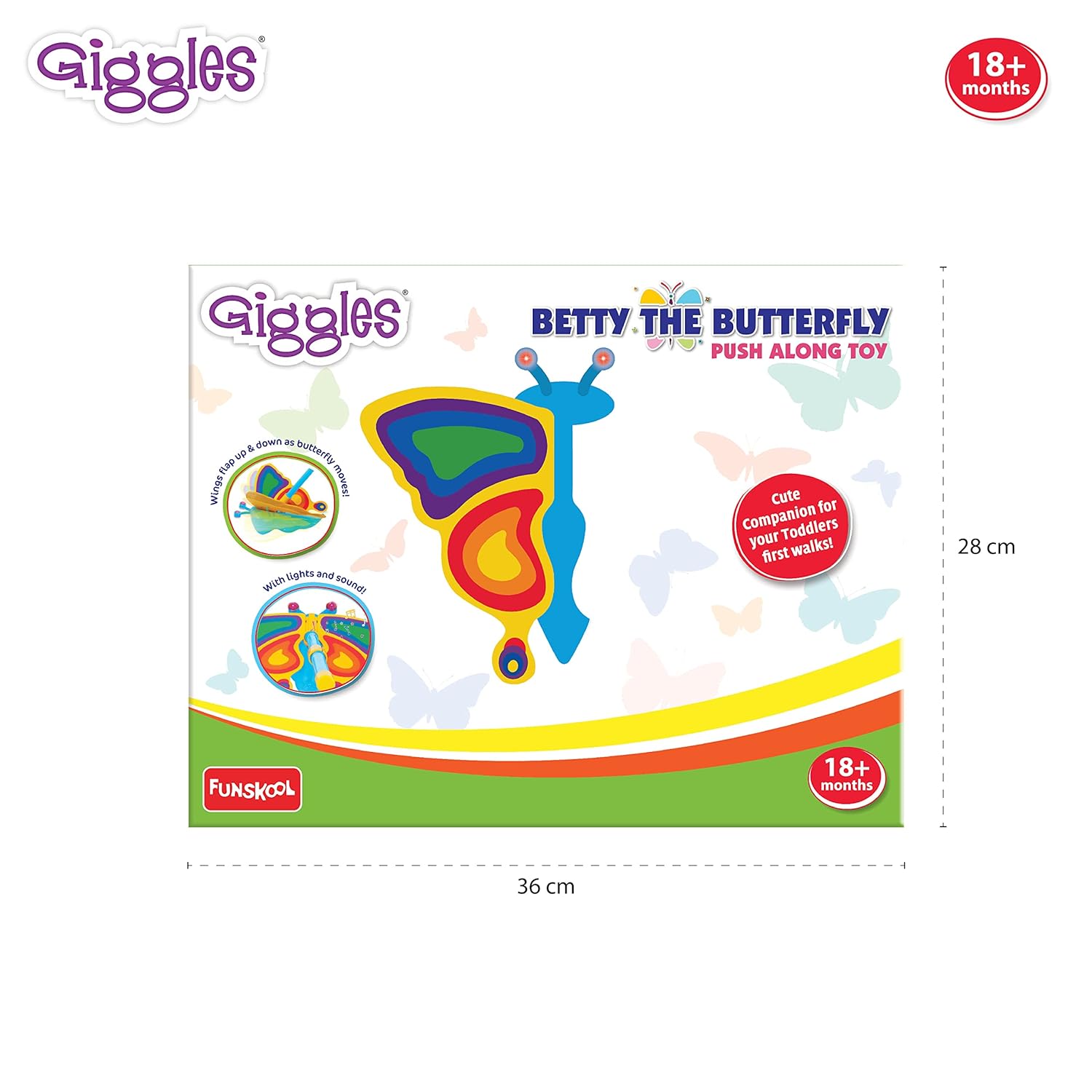 Funskool Giggles - Betty The Butterfly, Push Along Toy, Playful Kids Toy with