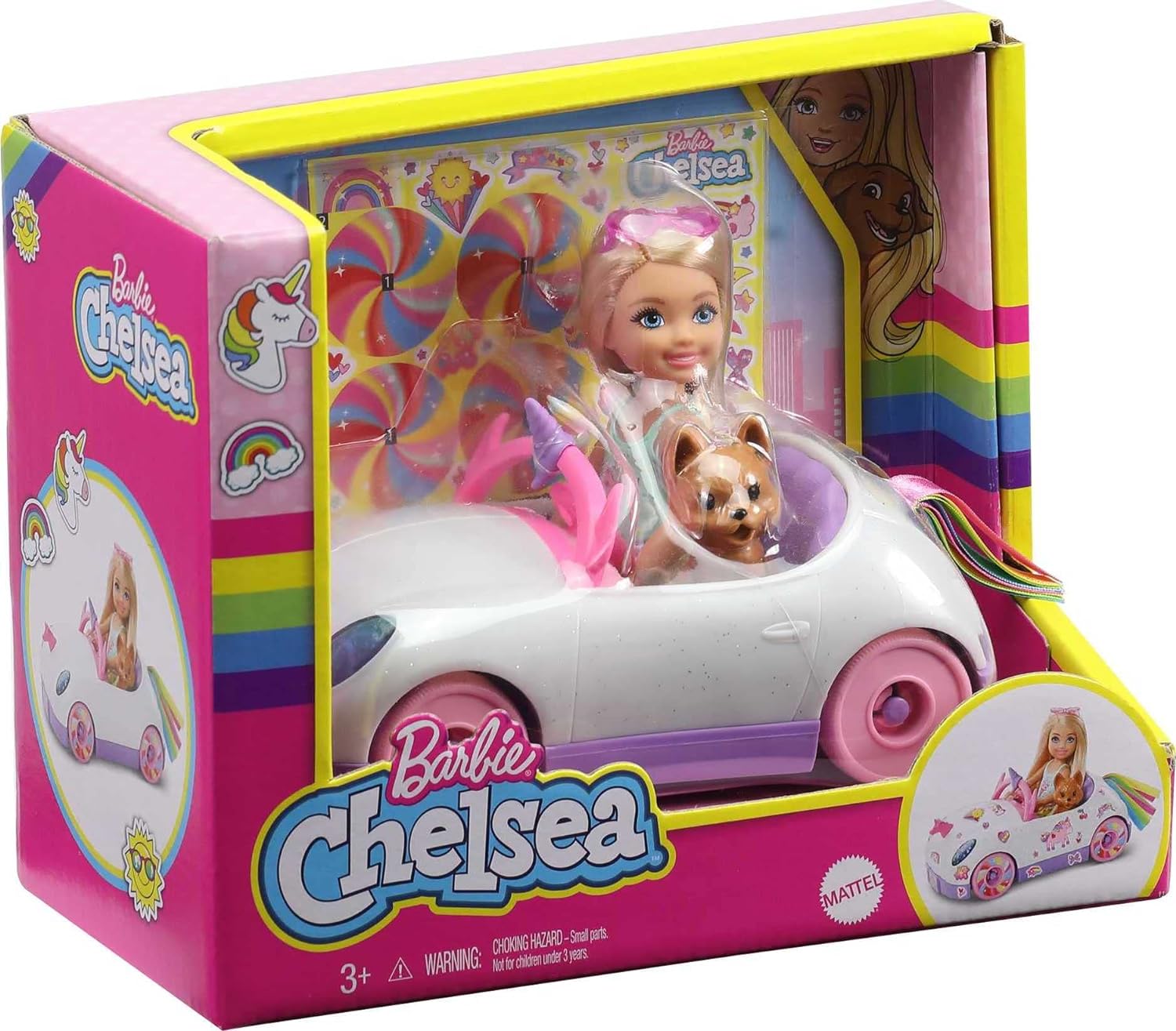 Barbie Club Chelsea™ Doll (6-inch Blonde) with Open-Top Rainbow Unicorn-Themed