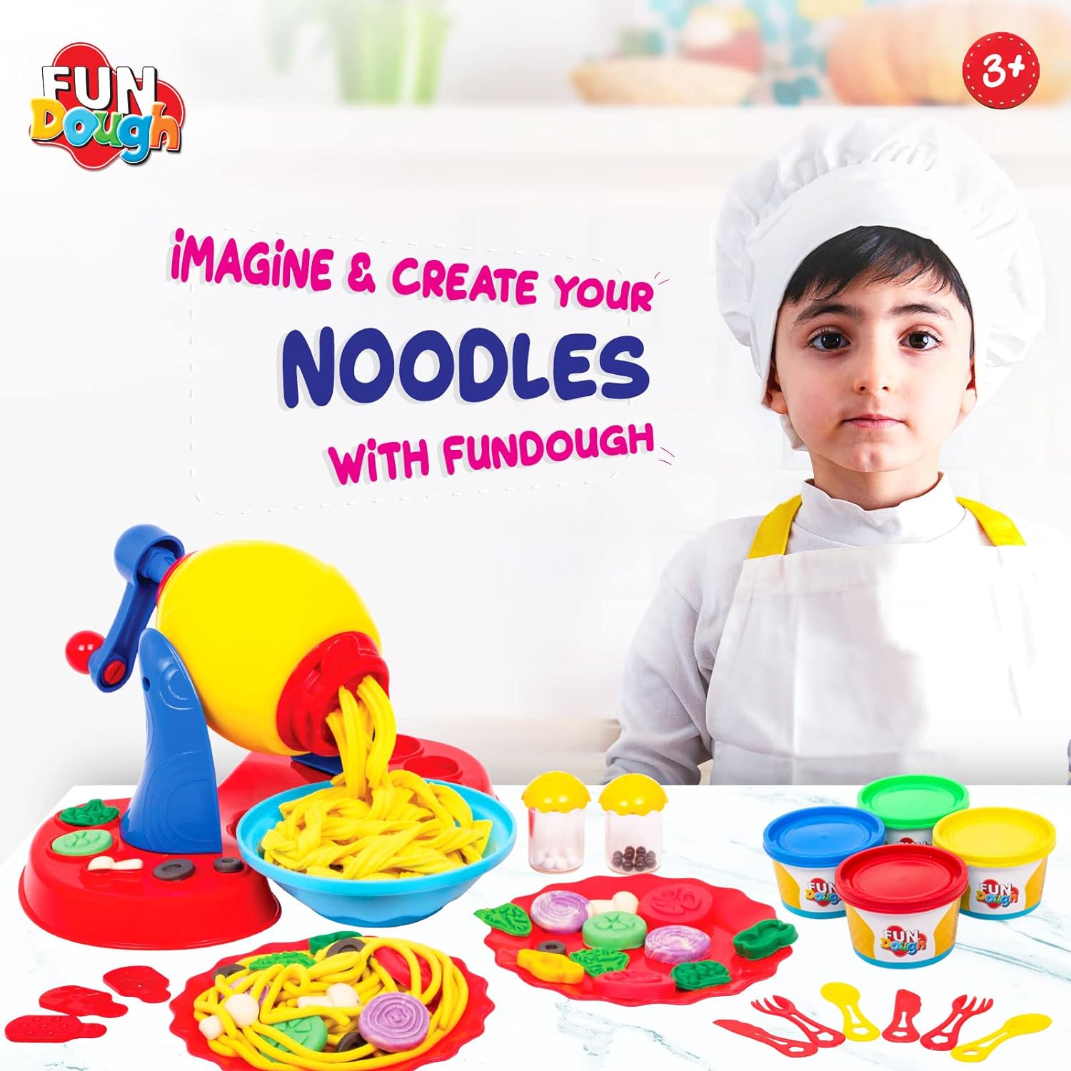 Funskool Fundough Playset Noodle Party, extrude to Make Noodles from Fundough,