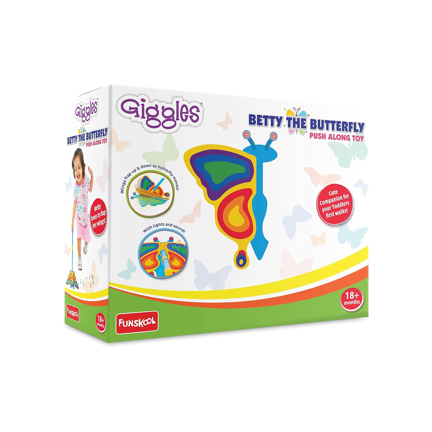 Funskool Giggles - Betty The Butterfly, Push Along Toy, Playful Kids Toy with