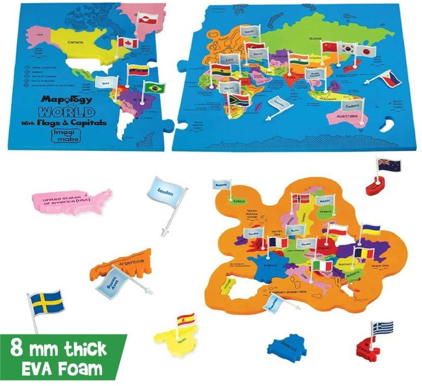 Imagimake Mapology World with Flags & Capitals- with Country Shaped PiecesÂ (86 Pieces)